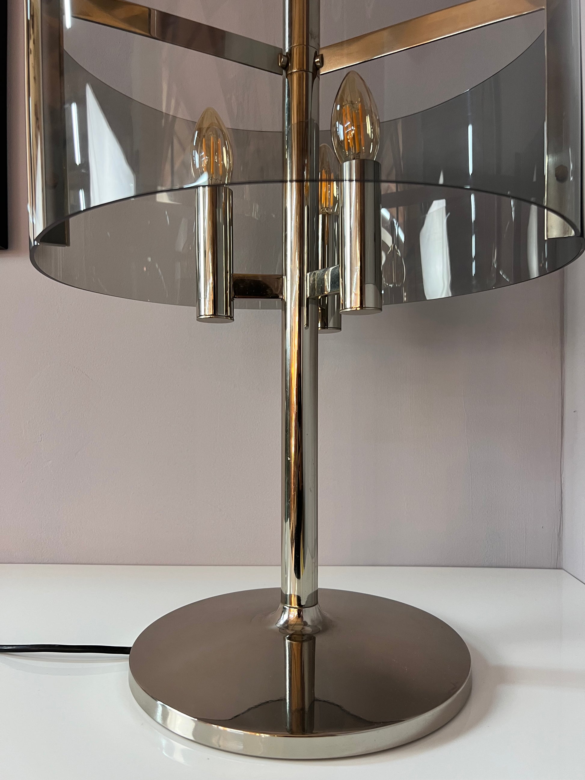 Tischlampe Chrom & Rauchacryl