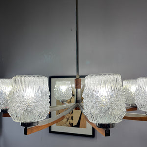 Kronleuchter Teak Metall Bubbleglas