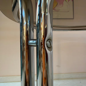 Esstisch Chrom und Rauchglas rund