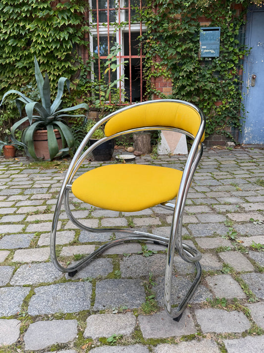 Freischwinger gelb neu gepolster Chrom