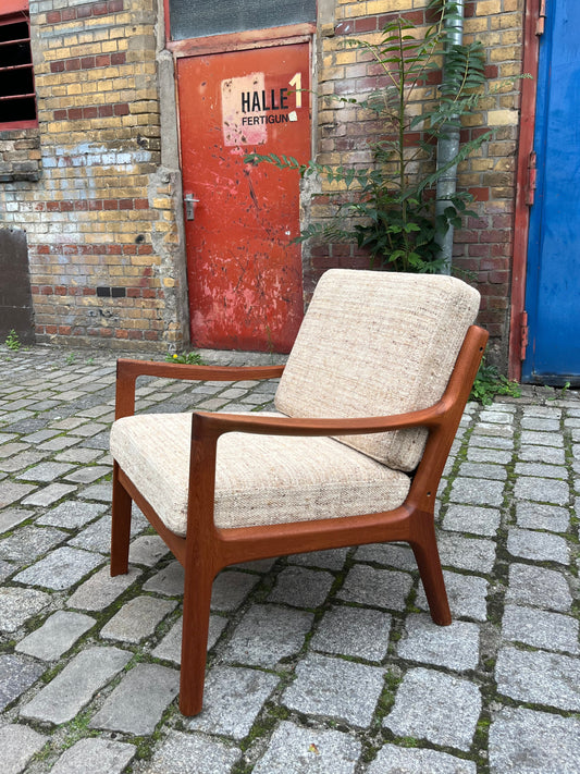 Sessel Senator beige Wolle Teak von Ole Wanscher für Cado
