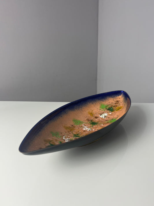 Längliche Schale blau apricot Emaille