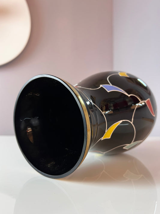 Vase schwarz Hyalithglas von Glasveredelung Karl Grossmann