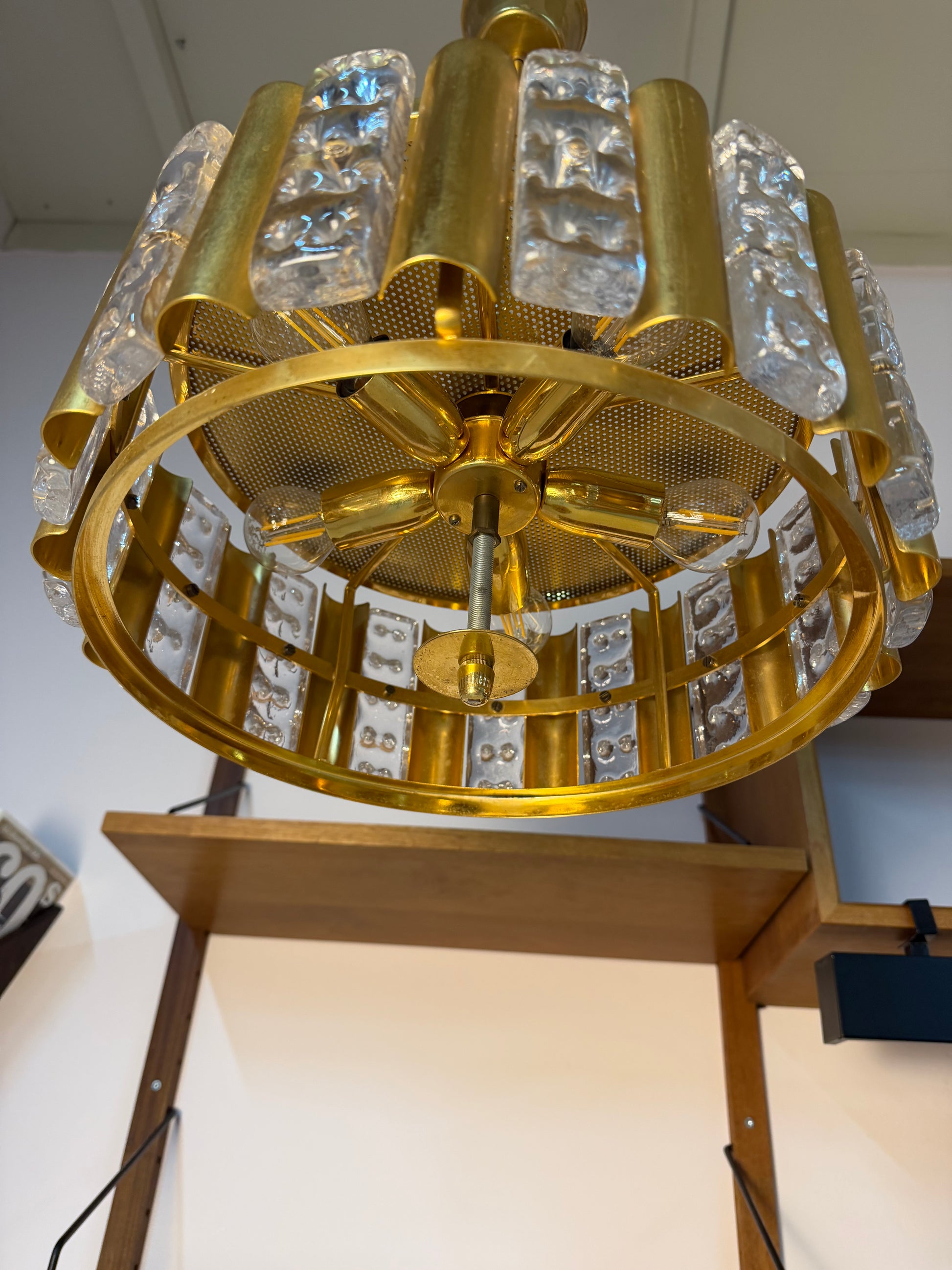 Hängelampe Messing Glas von Carl Fagerlund für Orrefors