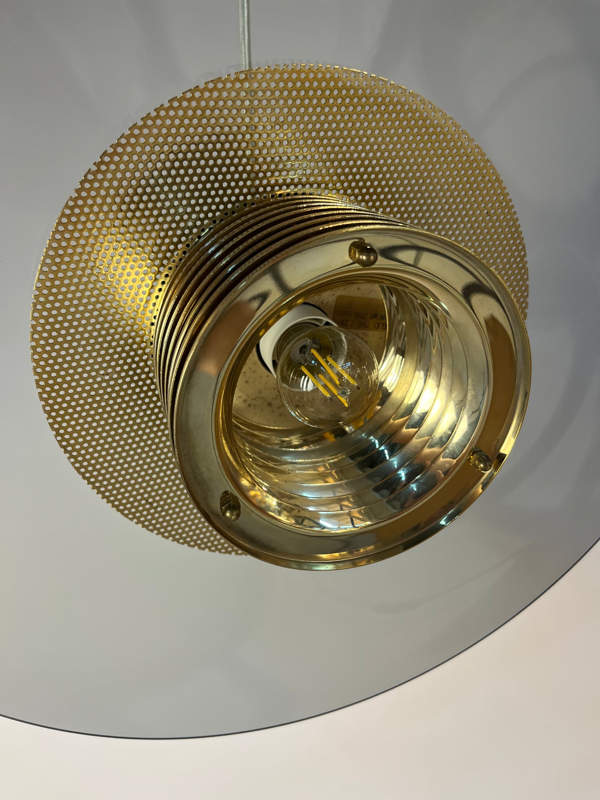 Hängelampe Rauchglas Messing von Jan Eskil Eskilsson für Belid