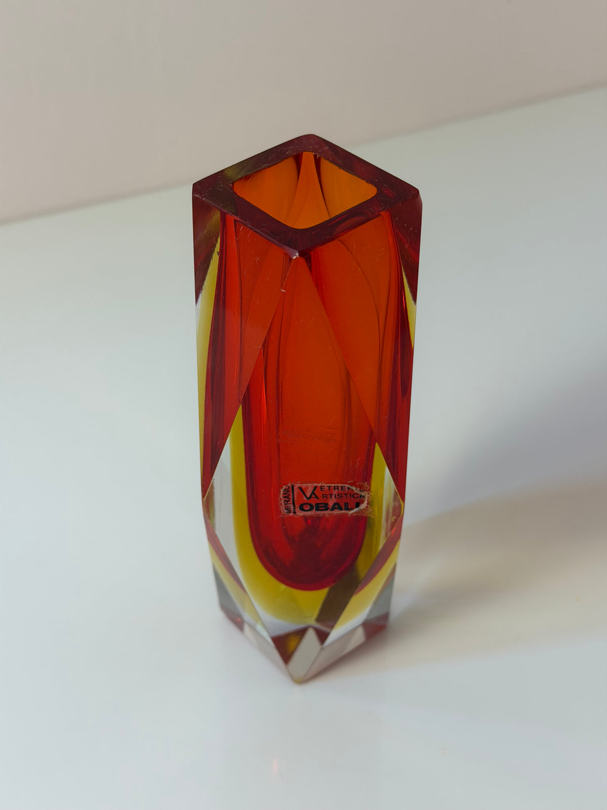 Blockvase rot gelb Murano-Glas von Vetreria Artistica Oball