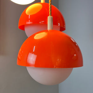 Hängelampe rot weiß Opalglas Kunststoff