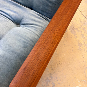 Sessel Loungechair blauer Samt und Teak