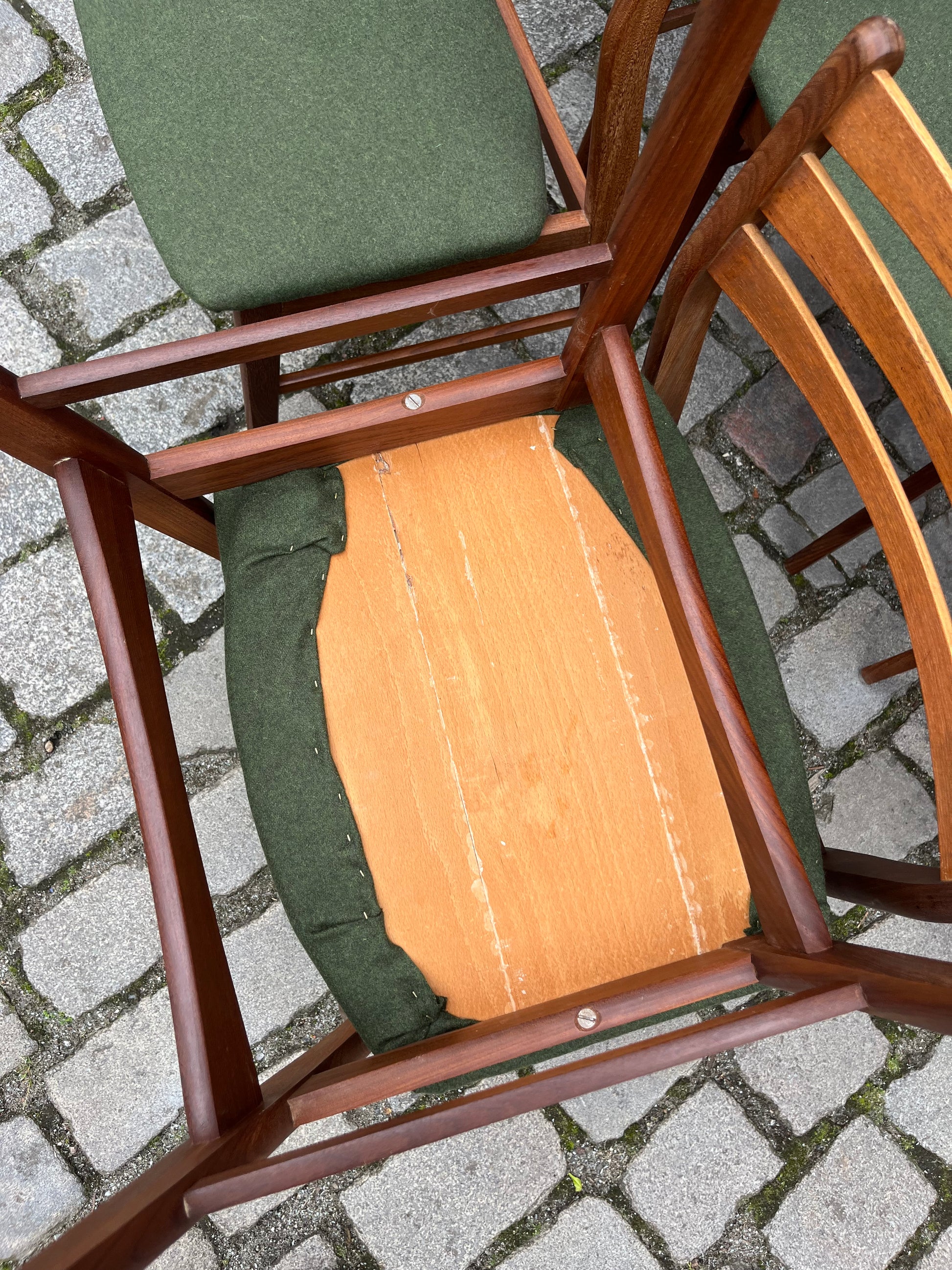 Set: 6x Esszimmerstuhl grün Teak neu gepolstert