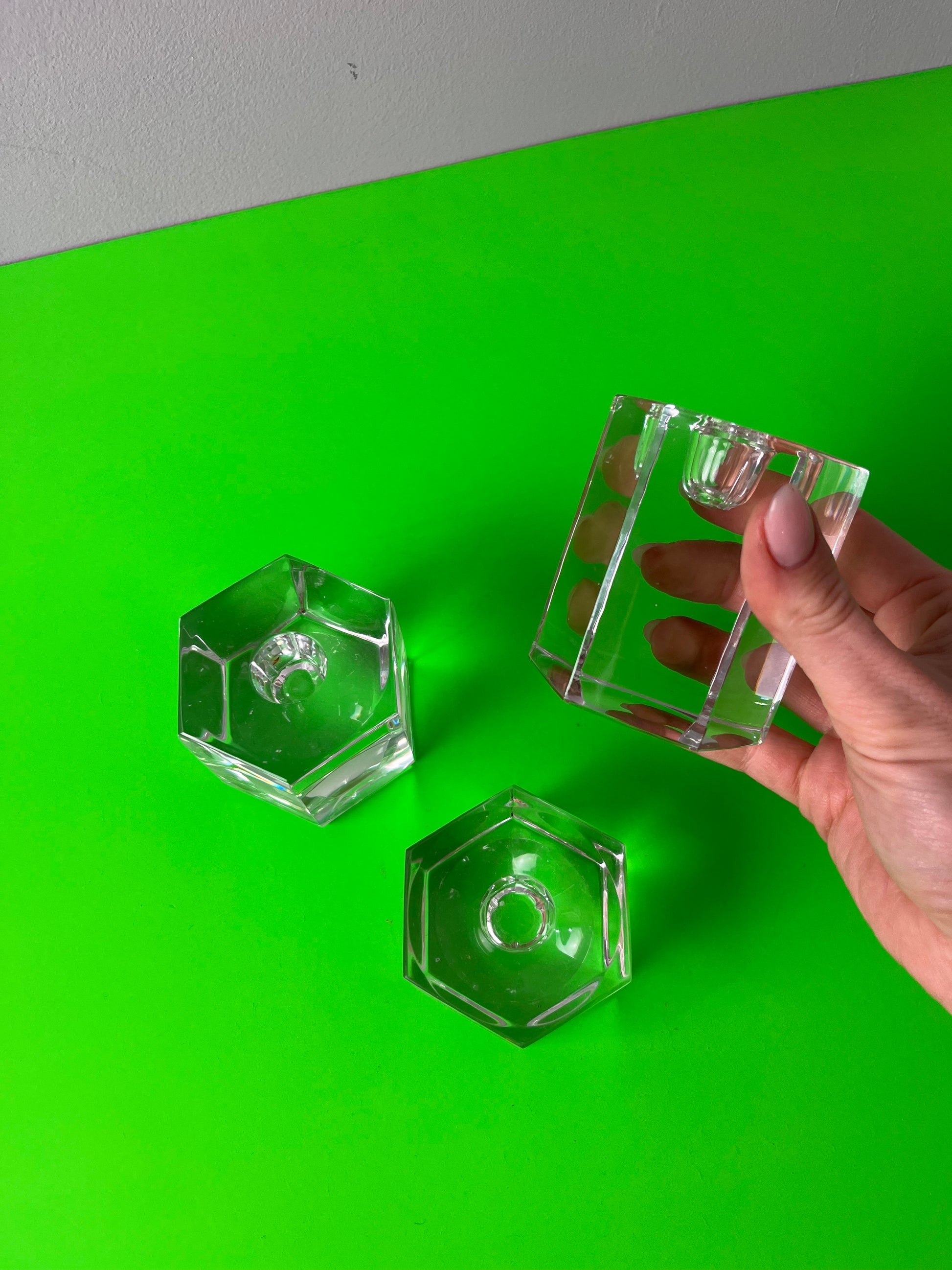 Set: Trio Kerzenständer Hexagon Glas