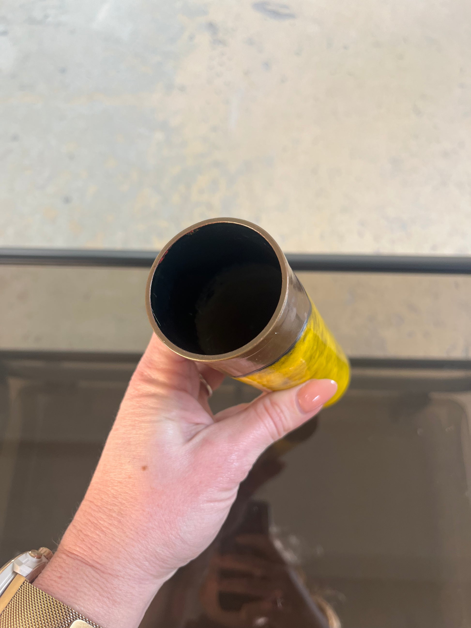 Vase gelb Kupfer Emaille