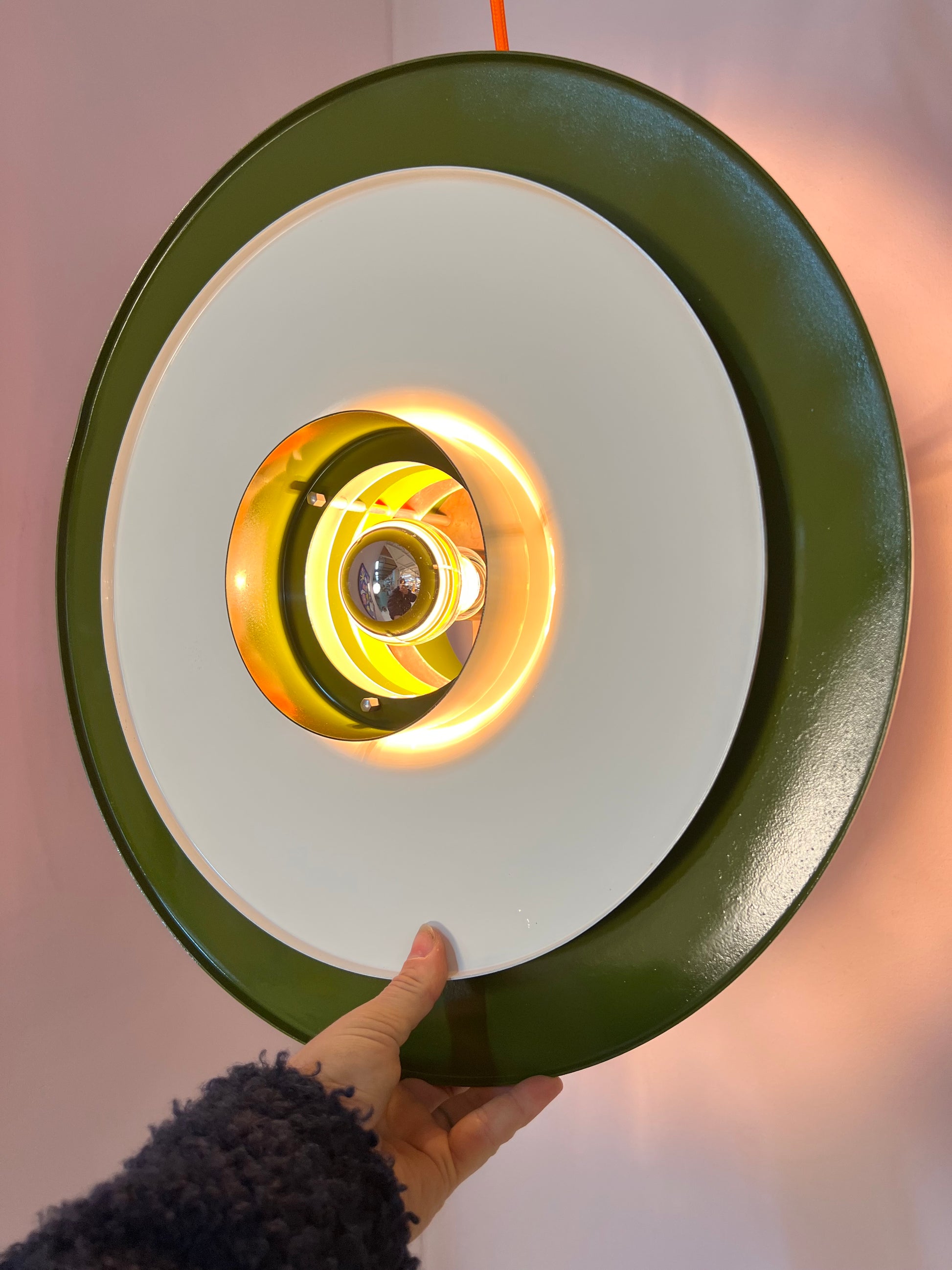 Lamellenlampe Trava grün orange von Carl Thore für Granhaga