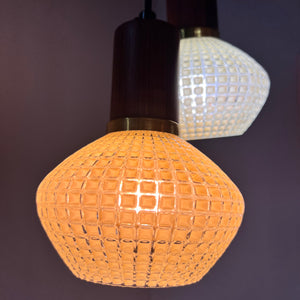 Hängelampe Strukturglas & Teak aus Dänemark