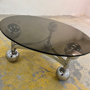 Couchtisch Chrom & Rauchglas 70er Space Age Design