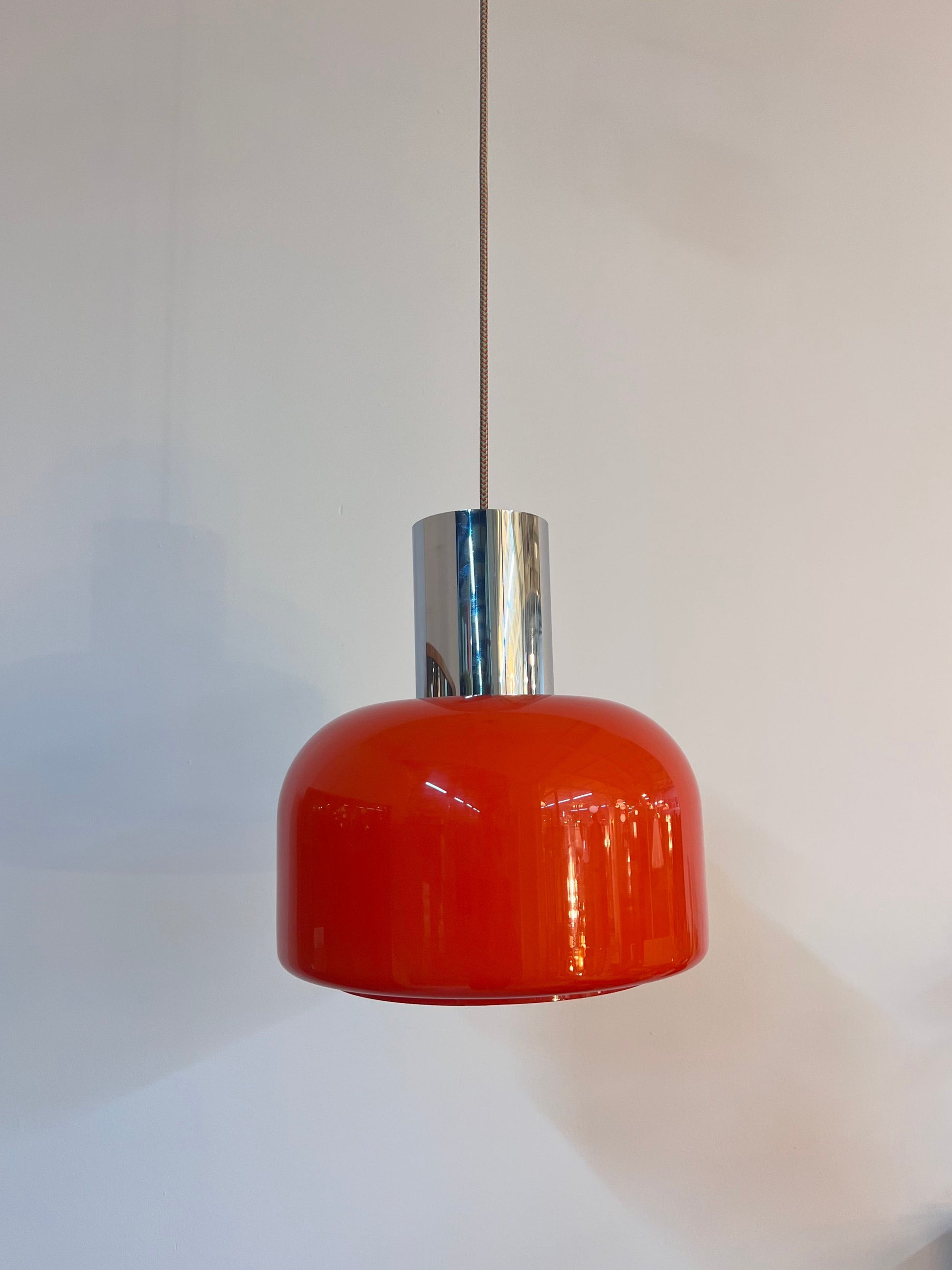 Hängelampe orange Glas Chrom von Glashütte Limburg