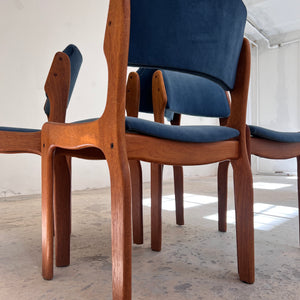 Set: 4x Polsterstuhl blau Teak von Erik Buch für O.D. Møbler