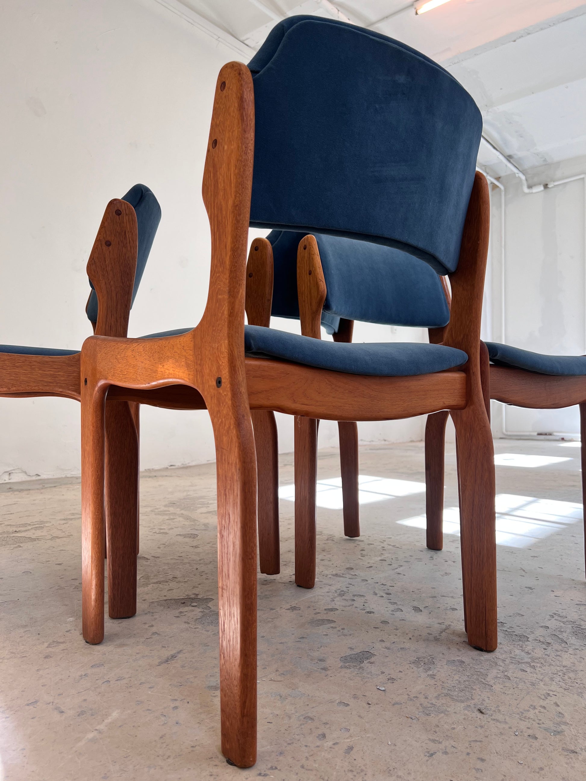 Set: 4x Polsterstuhl blau Teak von Erik Buch für O.D. Møbler