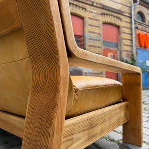 3-Sitzer Sofa gelb Echtleder Holz von Rolf Benz