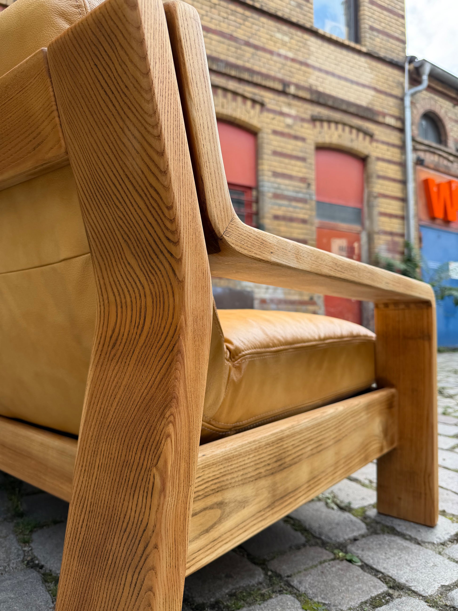 3-Sitzer Sofa gelb Echtleder Holz von Rolf Benz
