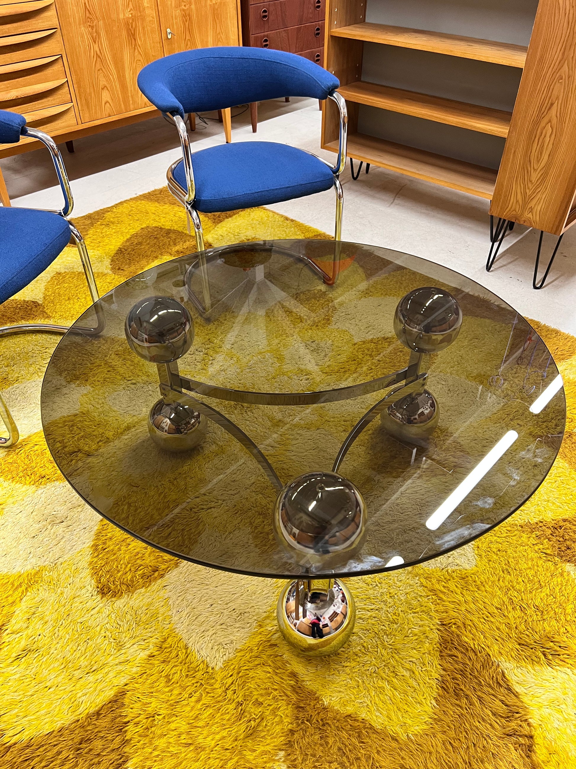 Couchtisch Chrom & Rauchglas 70er Space Age Design