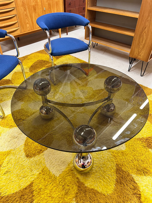 Couchtisch Chrom & Rauchglas 70er Space Age Design