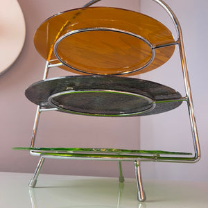 Etagere grün braun orange Glas & Chrom