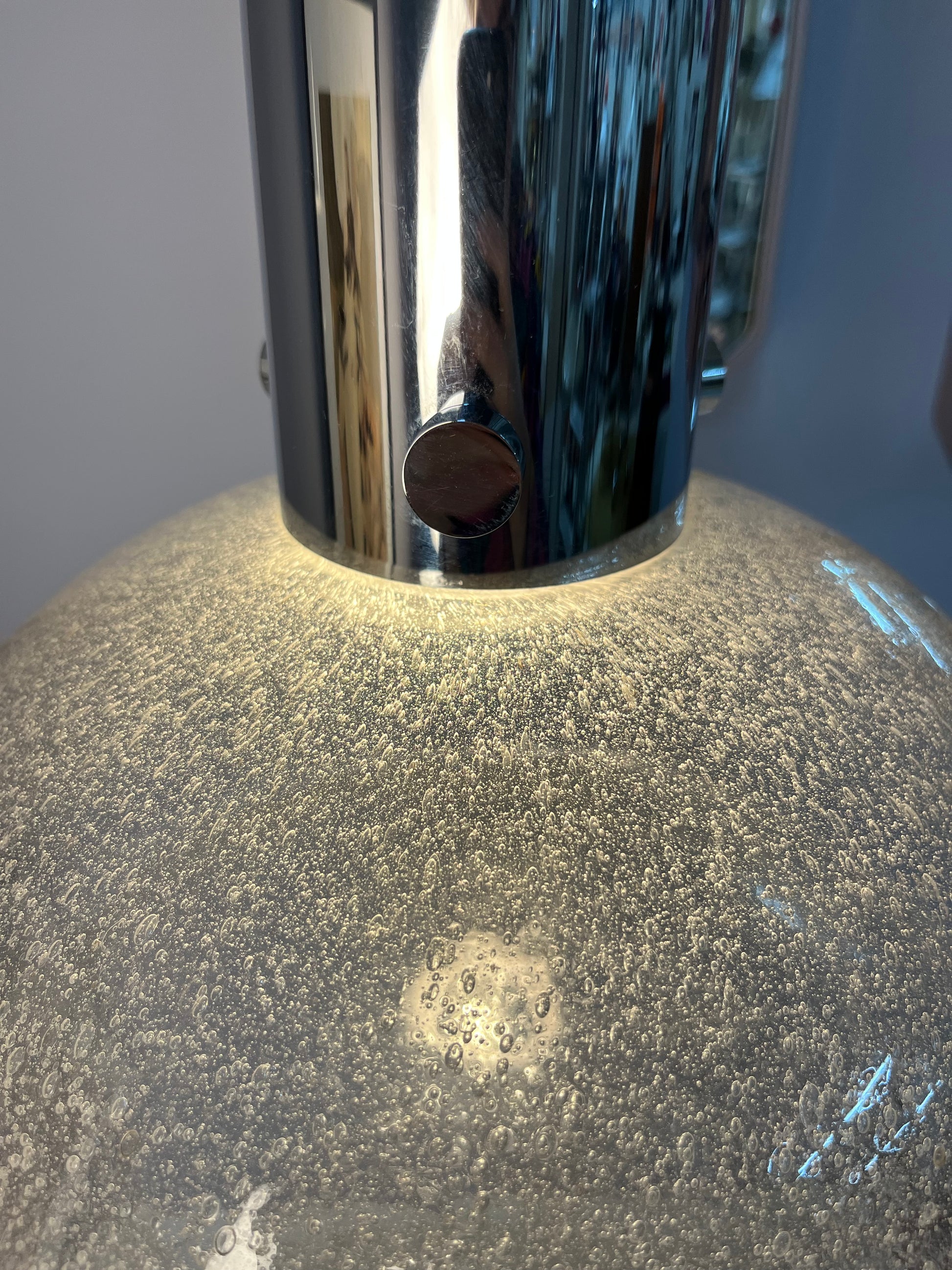 Große Hängelampe Chrom Eisglas von Herbert Proft für Glashütte Limburg