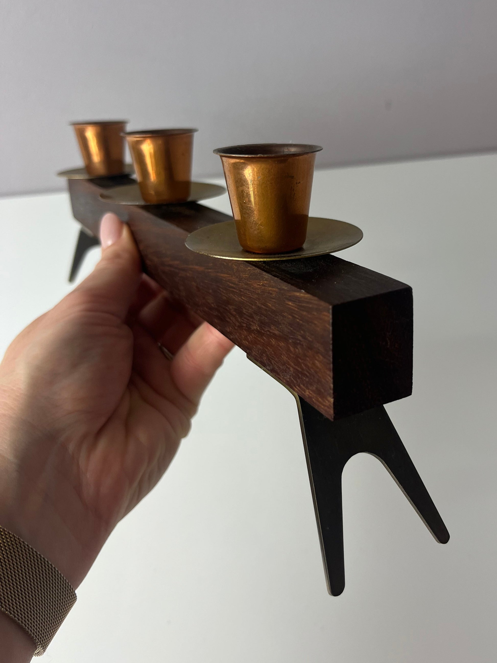 Kerzenständer Teak Messing