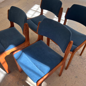 Set: 4x Polsterstuhl blau Teak von Erik Buch für O.D. Møbler