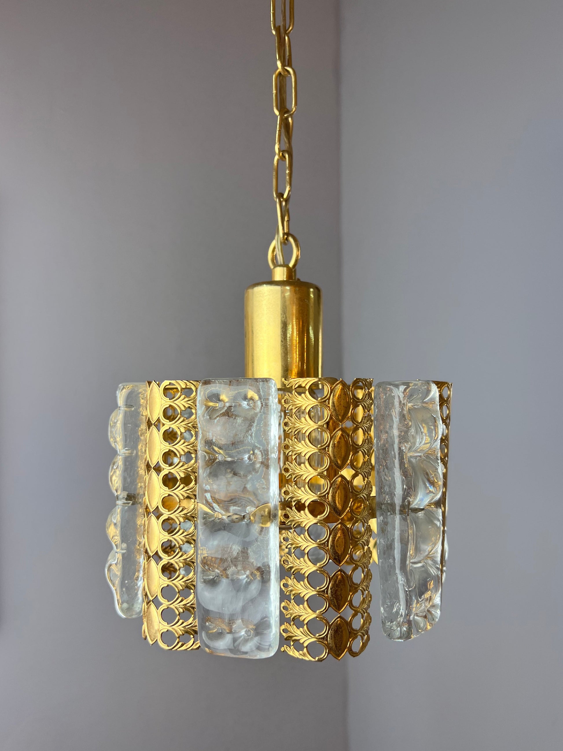 Hängelampe Glas Messing von Carl Fagerlund für Orrefors