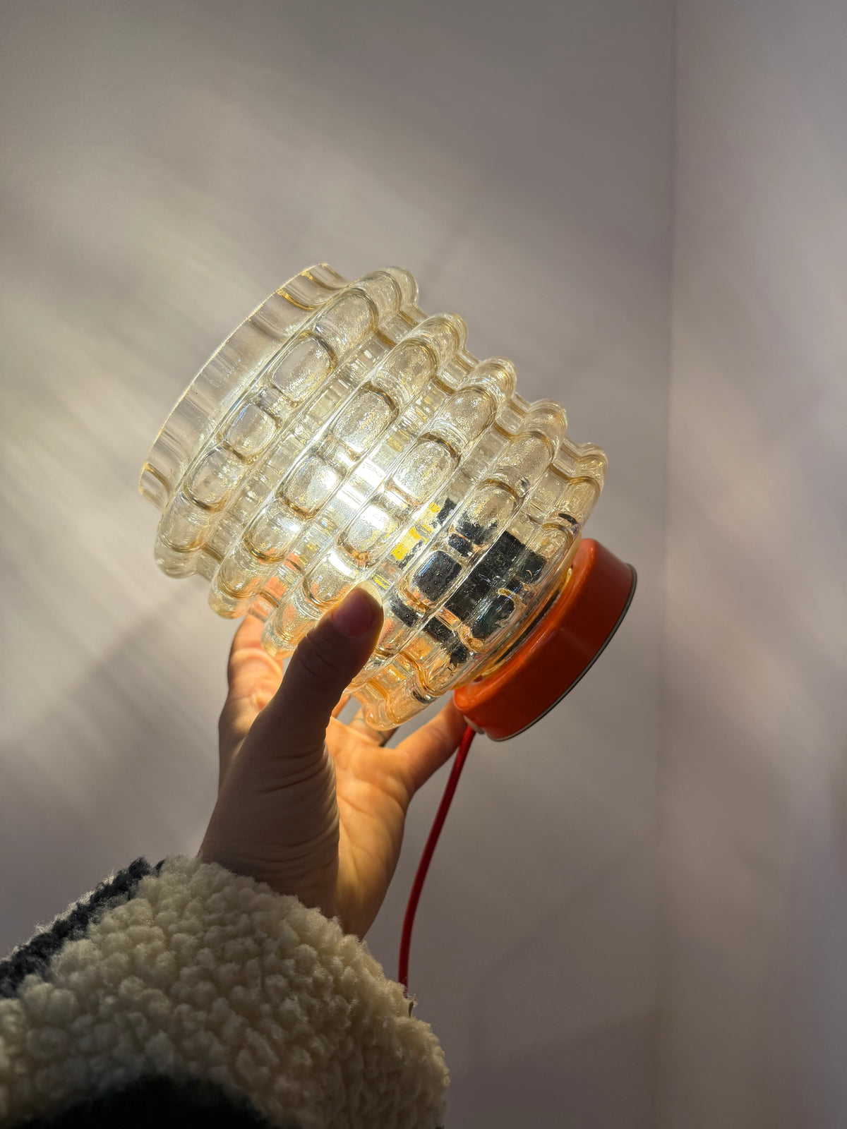 Tischlampe orange mit Bubbleglas Schirm von VEB Bautzen