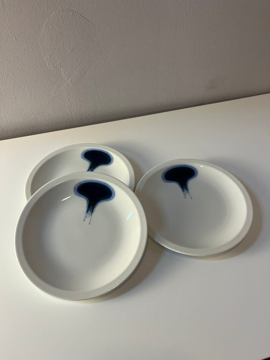 Set: 3x Kuchenteller Form F Pop Art blau weiß von Fürstenberg