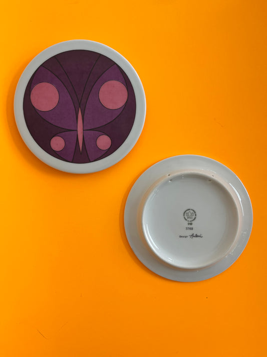 Set: 2x Sammelteller / Wandteller Schmetterlinge violett von Ib Antoni für Bing & Grøndahl