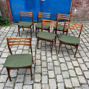 Set: 6x Esszimmerstuhl grün Teak neu gepolstert