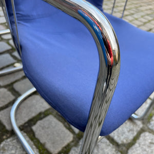 Set: 2x Freischwinger Chrom blau von Gastone Rinaldi für Alma