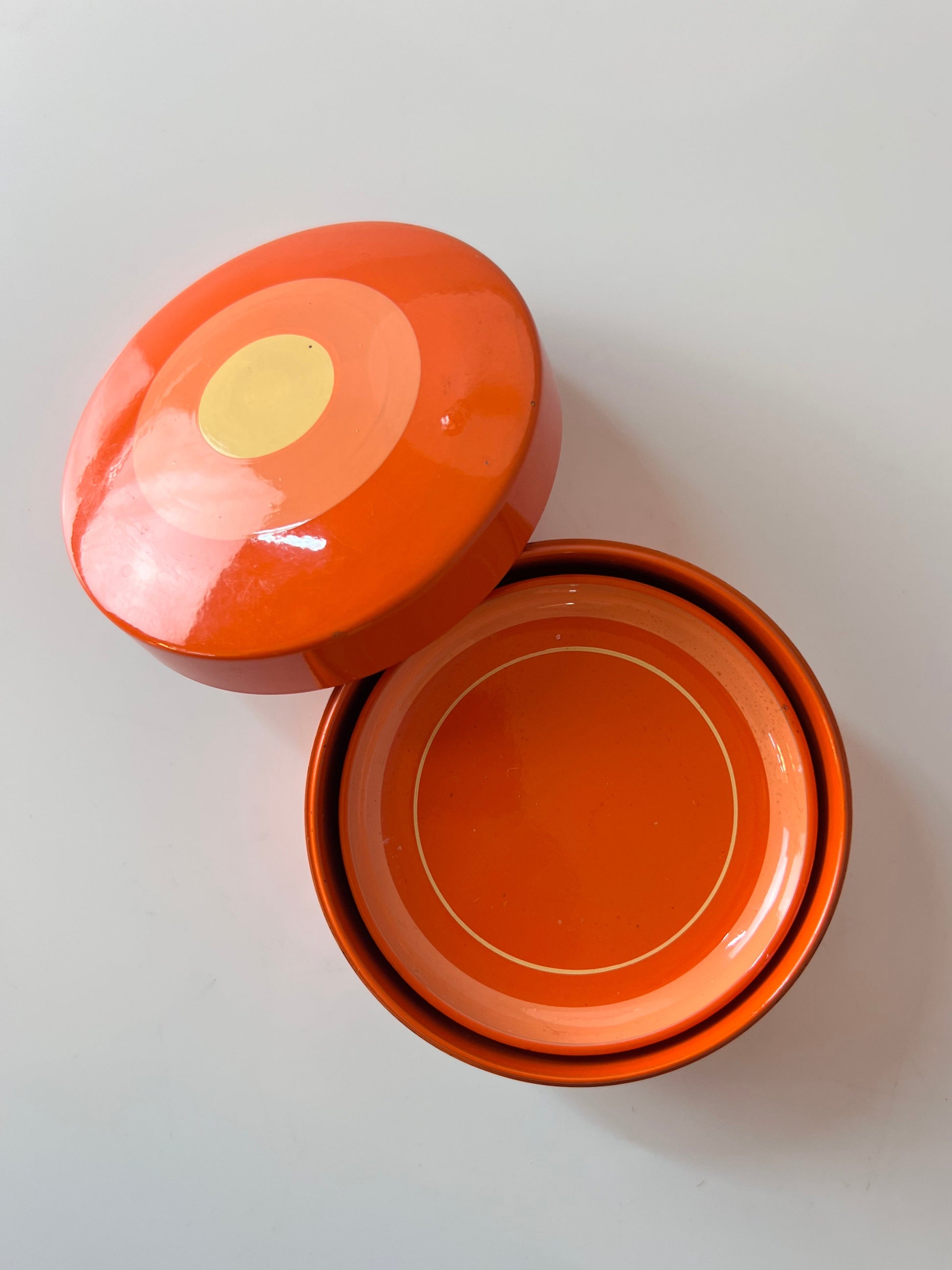 Set: Untersetzer in Dose orange Metall