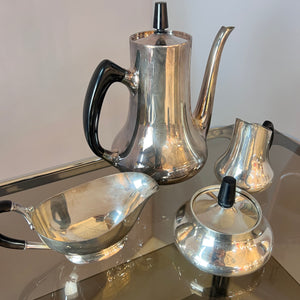 Set: Kanne, Zuckerdose, Milchkännchen & Sauciere Teile EPNS versilbert von Hans Bunde für COHR Denmark