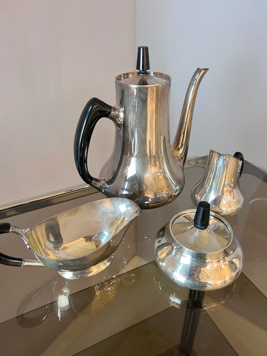 Set: Kanne, Zuckerdose, Milchkännchen & Sauciere Teile EPNS versilbert von Hans Bunde für COHR Denmark