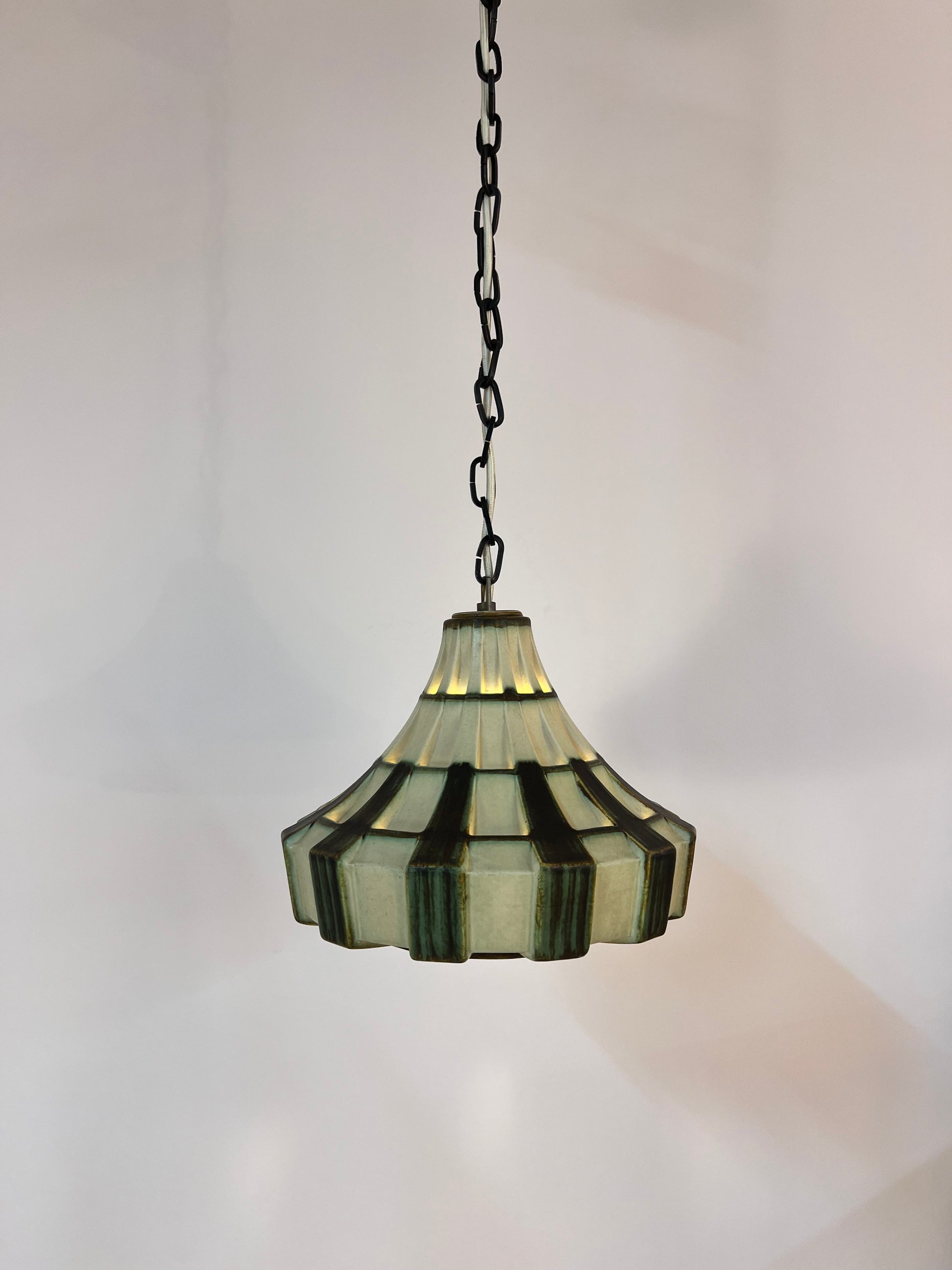 Hängelampe creme grün Keramik mit Kette & Baldachin