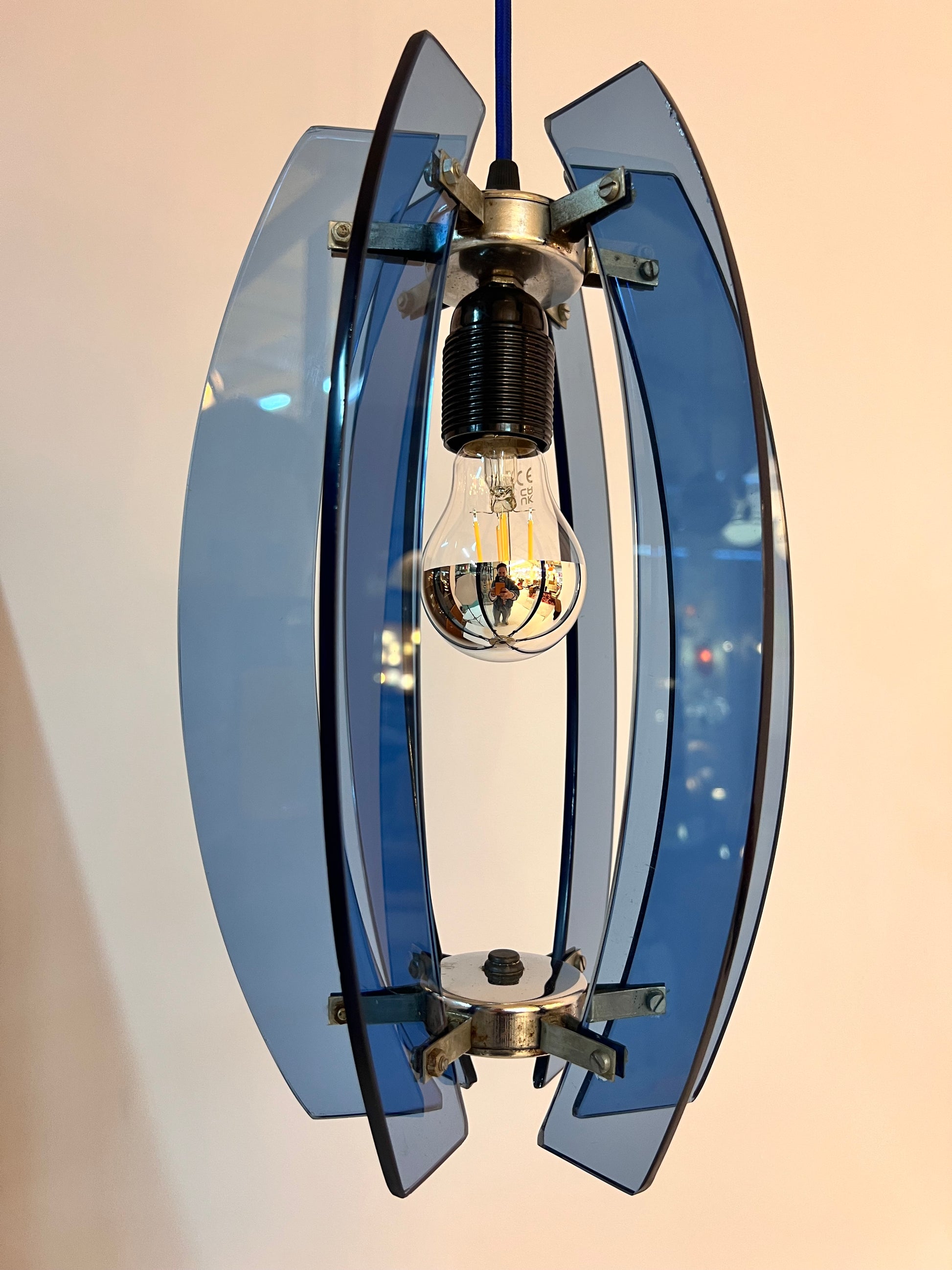 Hängelampe blau Glas von Veca aus Italien