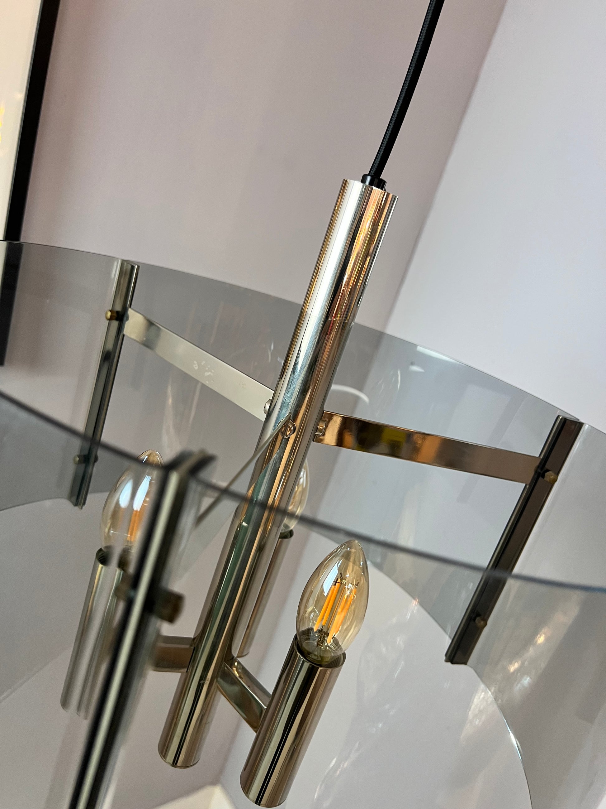 Hängelampe Chrom & Rauchacryl