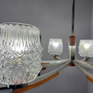 Kronleuchter Teak Metall Bubbleglas