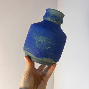 Set: Vase, Kerzenständer & Schale blau von Majolika Keramik Manufaktur