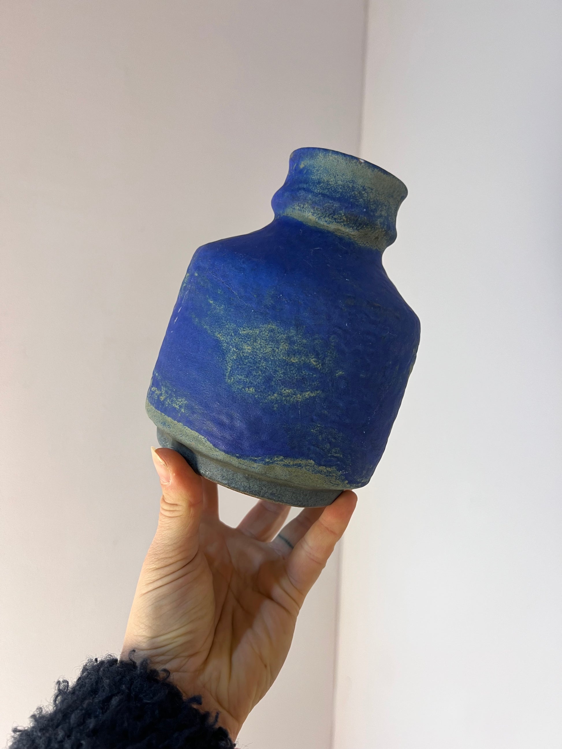 Set: Vase, Kerzenständer & Schale blau von Majolika Keramik Manufaktur