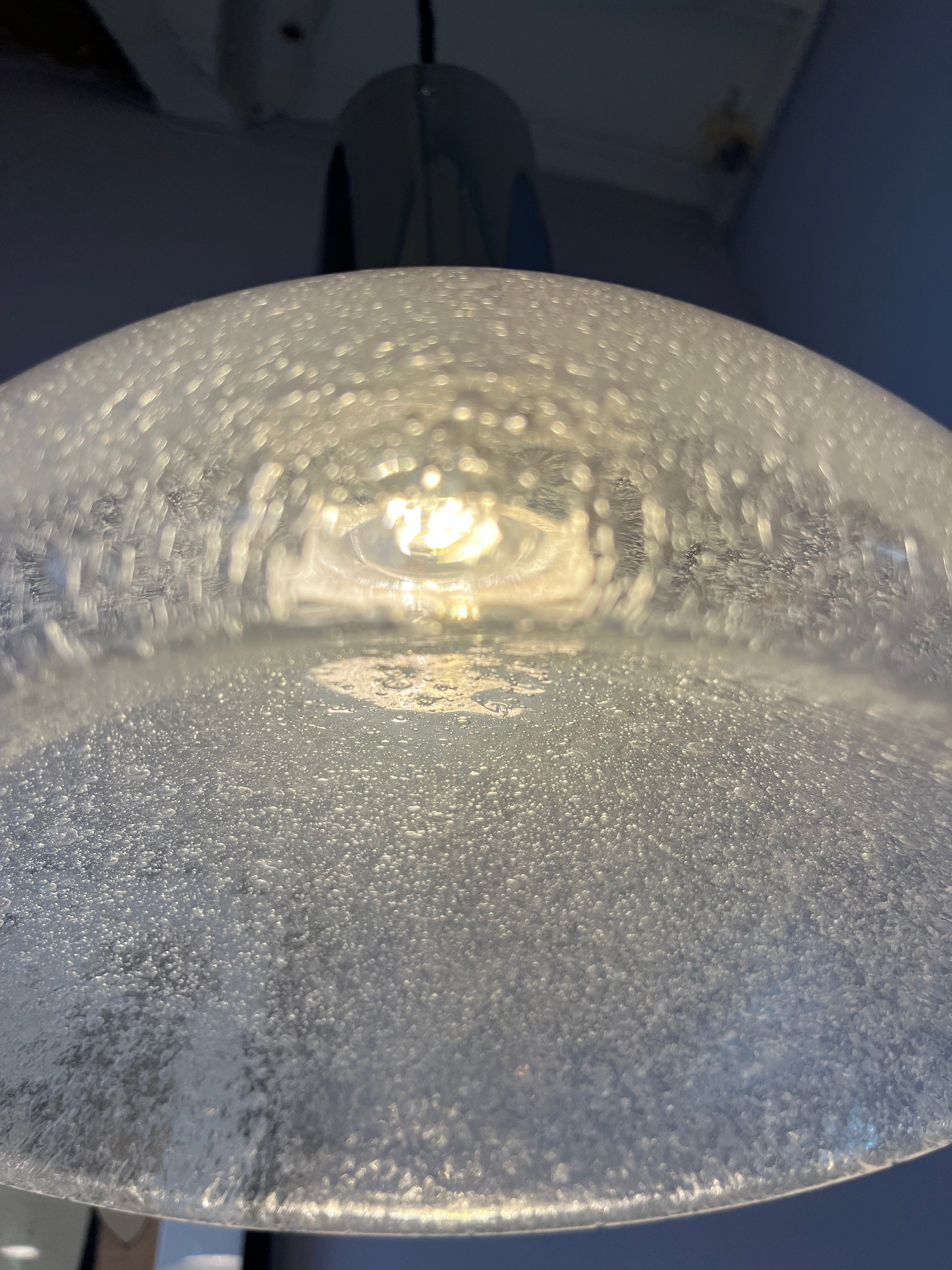 Hängelampe Chrom Eisglas von Herbert Proft für Glashütte Limburg