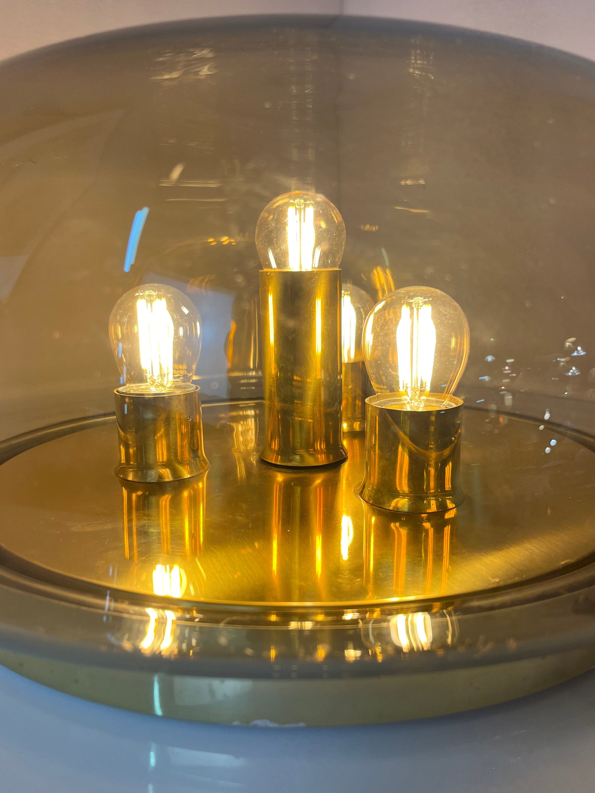 Wand-/ Deckenlampe Messing Rauchglas von Kaiser Leuchten