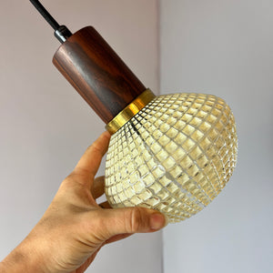 Hängelampe Strukturglas & Teak aus Dänemark