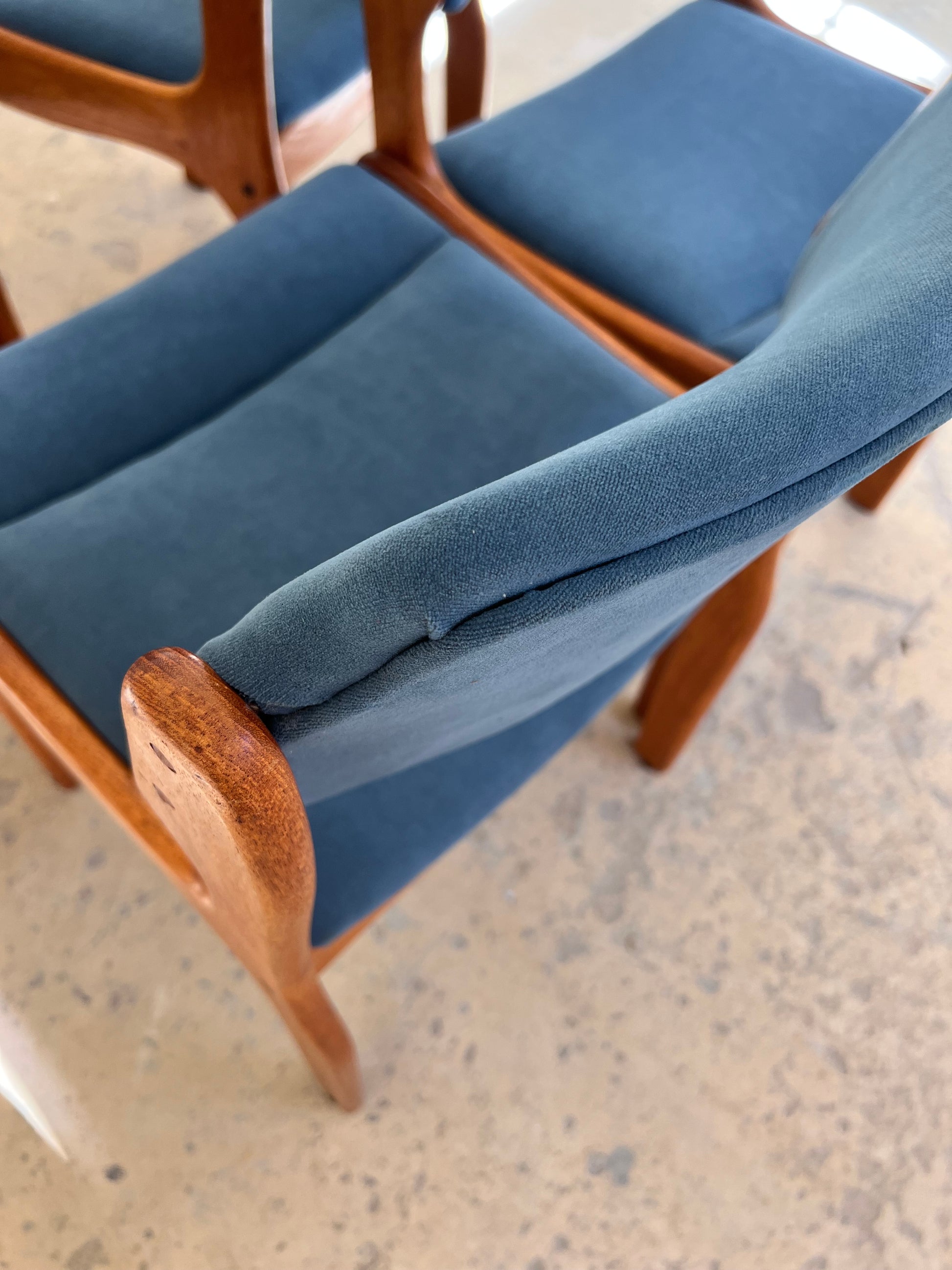 Set: 4x Polsterstuhl blau Teak von Erik Buch für O.D. Møbler