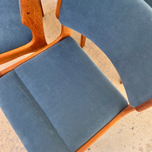 Set: 4x Polsterstuhl blau Teak von Erik Buch für O.D. Møbler