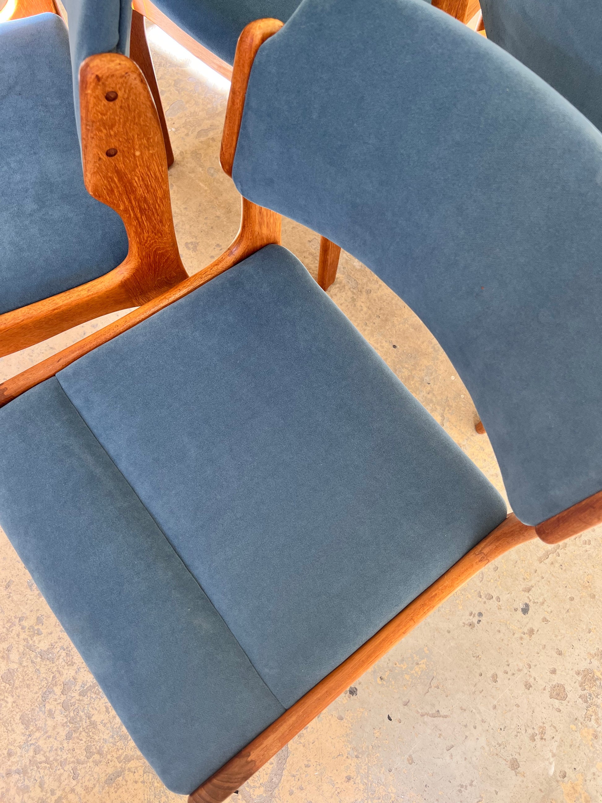 Set: 4x Polsterstuhl blau Teak von Erik Buch für O.D. Møbler